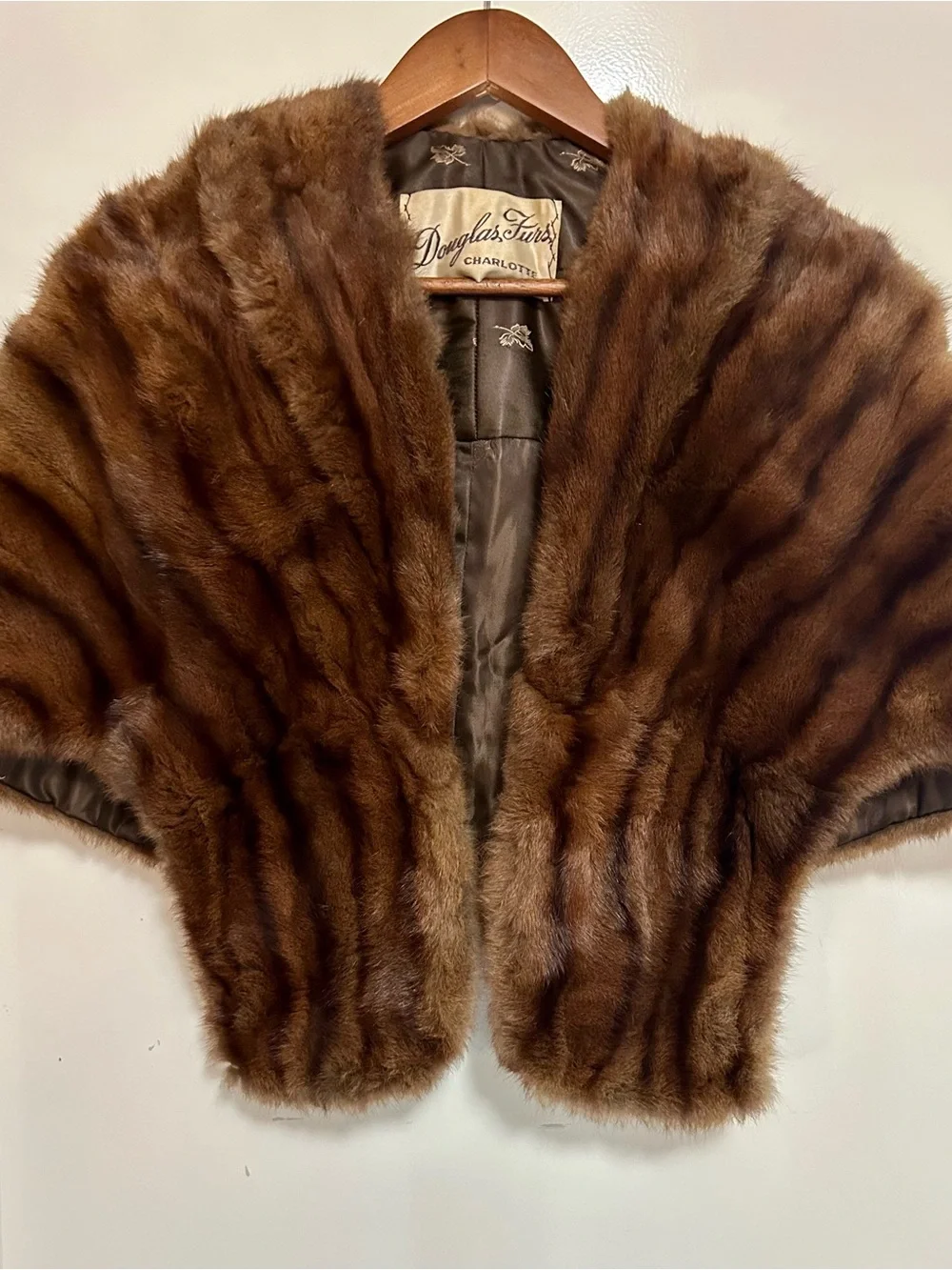 Luxury Mid Century 1950s Brown Mink Fur Shawl Wrap Stole